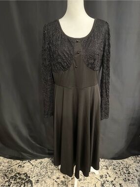 Acevog Black Lace Long-Sleeve Fit & Flare Dress